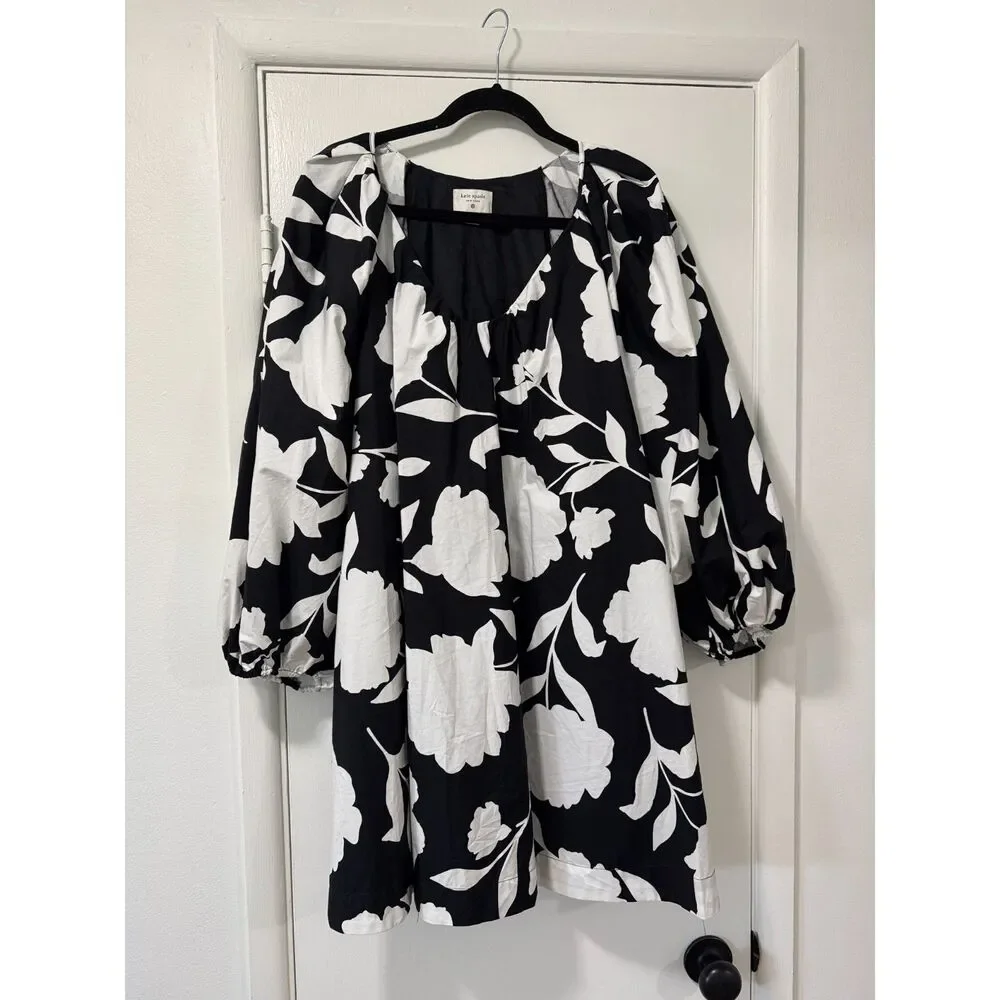 Kate Spade x Target Classic Rose Floral Poplin Mini Dress Black White L